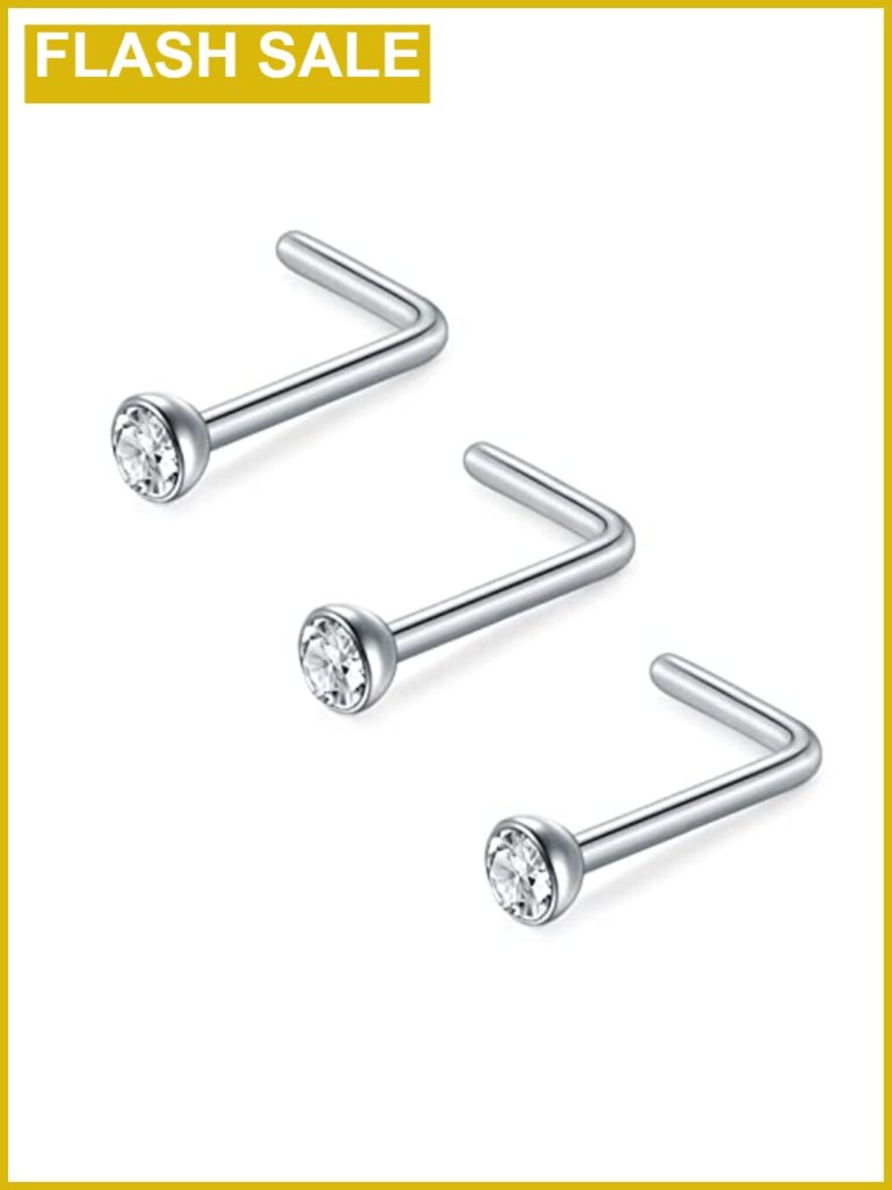 Hypoallergenic Stainless Steel L-Shaped Nose Studs 18G 3pcs